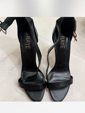 RAYE Black Strappy Leather High Heel Sandals